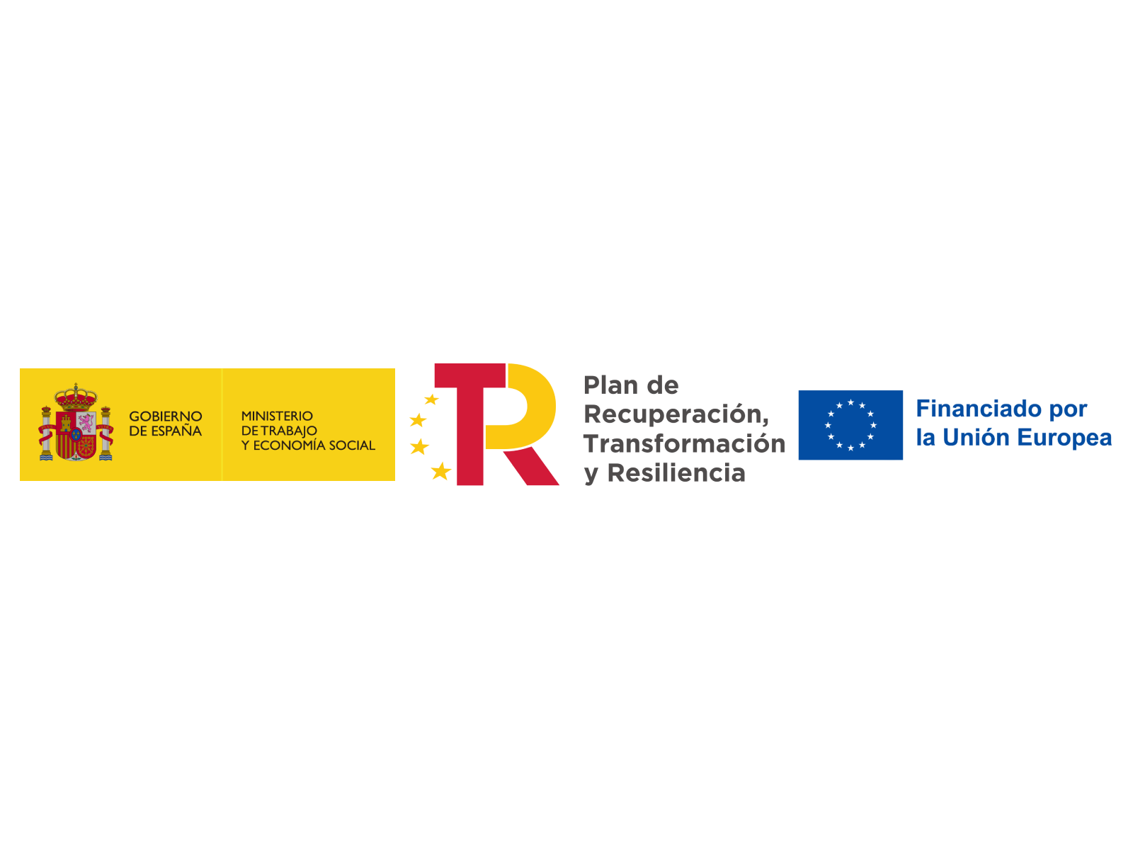 Logo Gobierno de España y Ministerio de trabajo y economía social, Logo Plan de Recuperación, Transformación y Resililencia, y Logo Financiado por la Unión Europea.