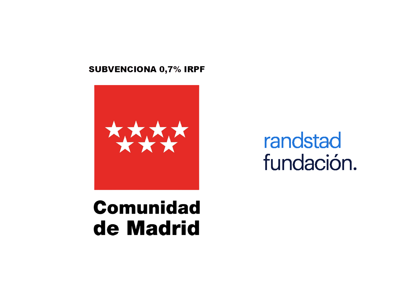 Logo Comunidad de Madrid - Subvenciona 0,7% IRPF - y Logo de Randstad Fundación